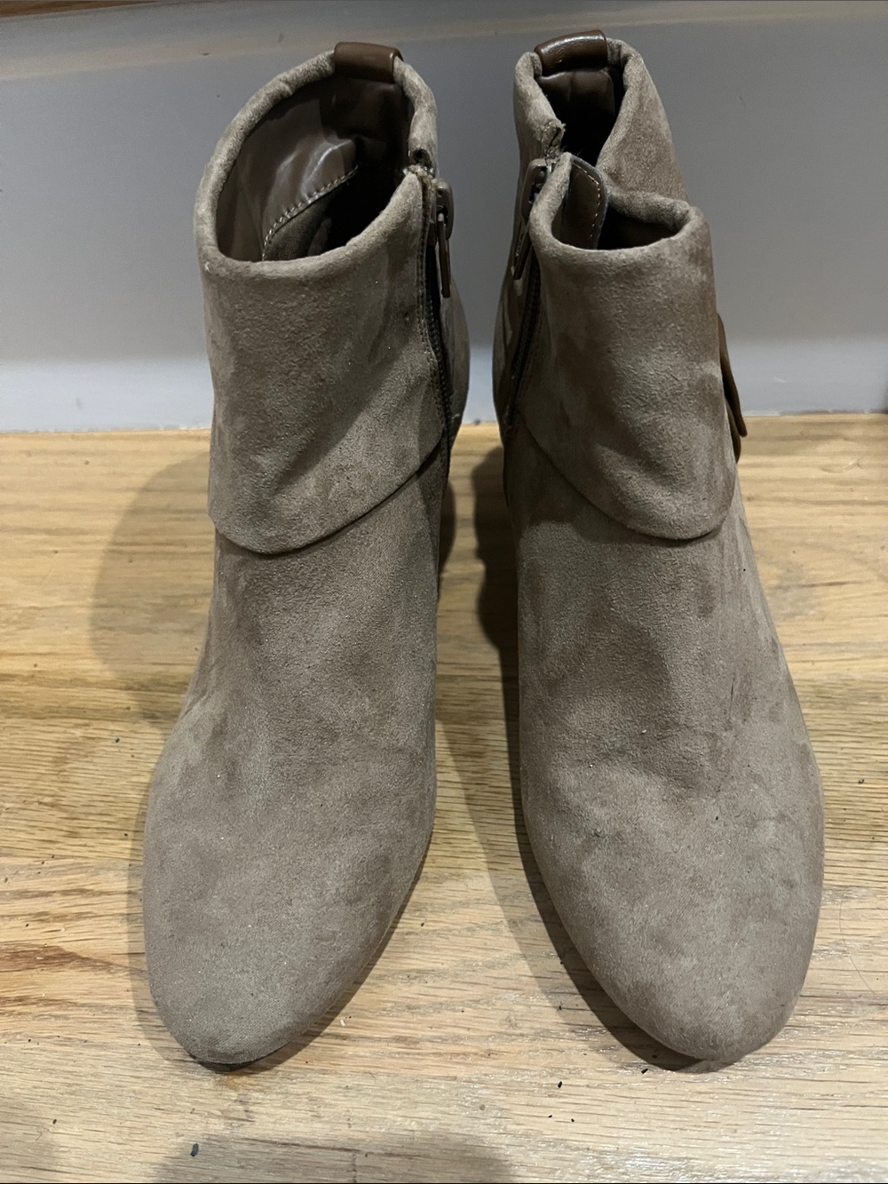 East 5th Taupe Suede Fold-Over Ankle Booties